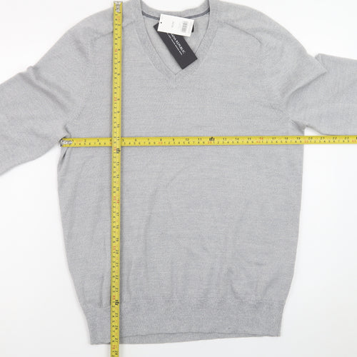 Banana Republic Men's Grey Merino Wool V-Neck Jumper M