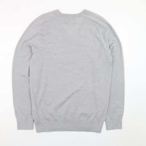 Banana Republic Men's Grey Merino Wool V-Neck Jumper M