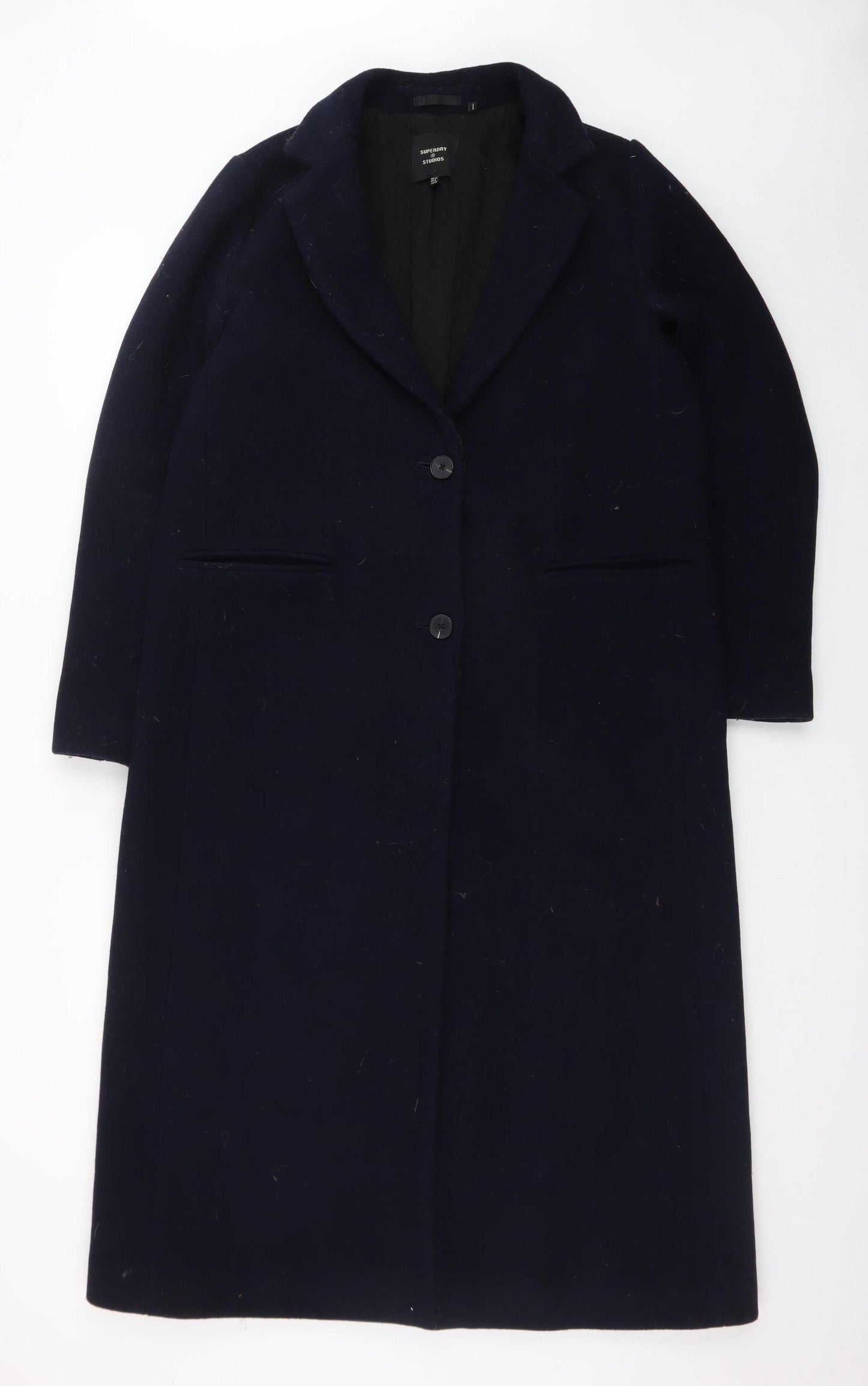 Superdry Men’s Black Wool Blend Long Overcoat Size M