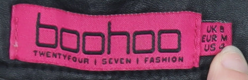 Boohoo Women's Black Faux Leather Fringe Hot Pants Shorts Size 8