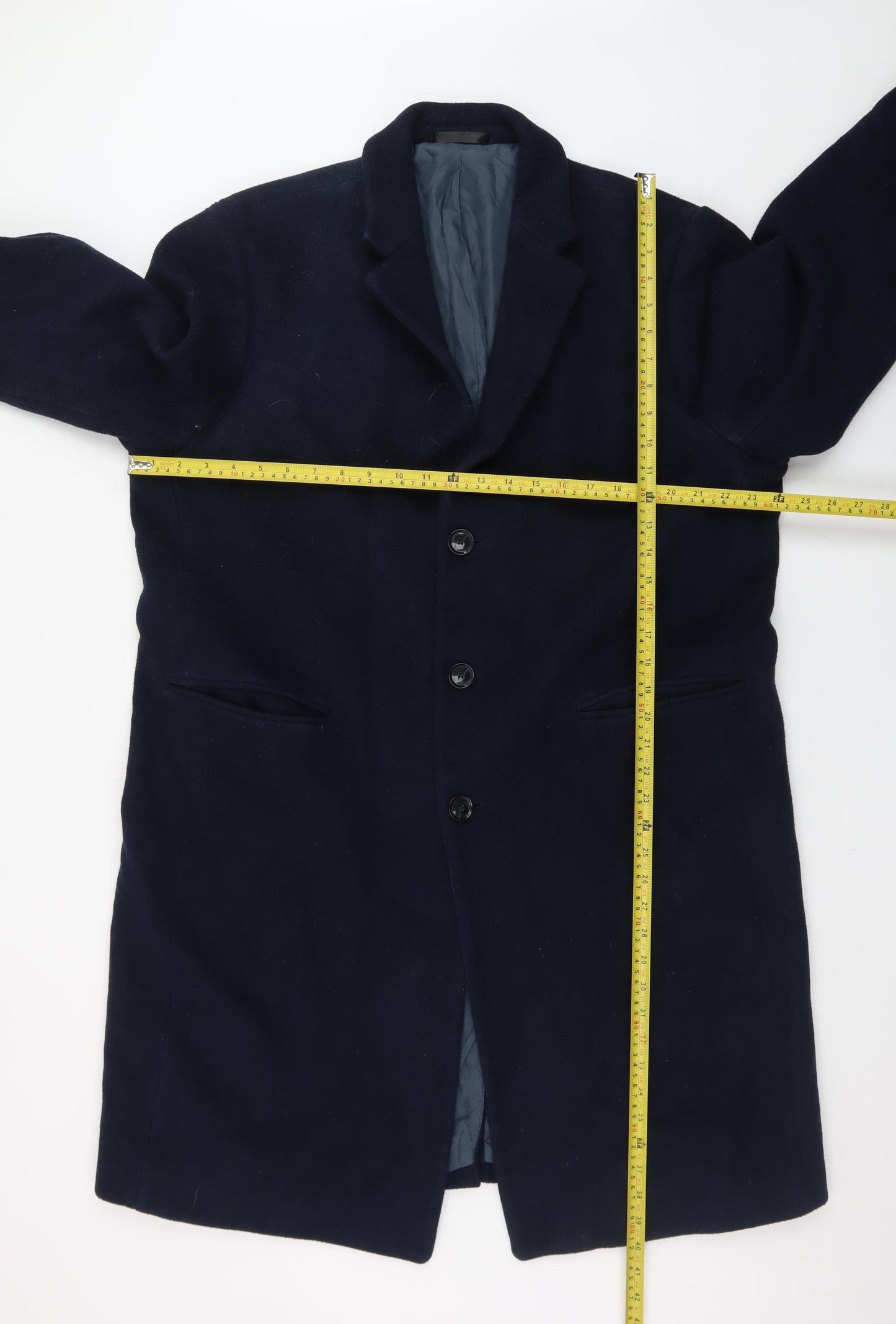 Marks and Spencer Men's Navy Wool Overcoat XXL 44in Regular Fit