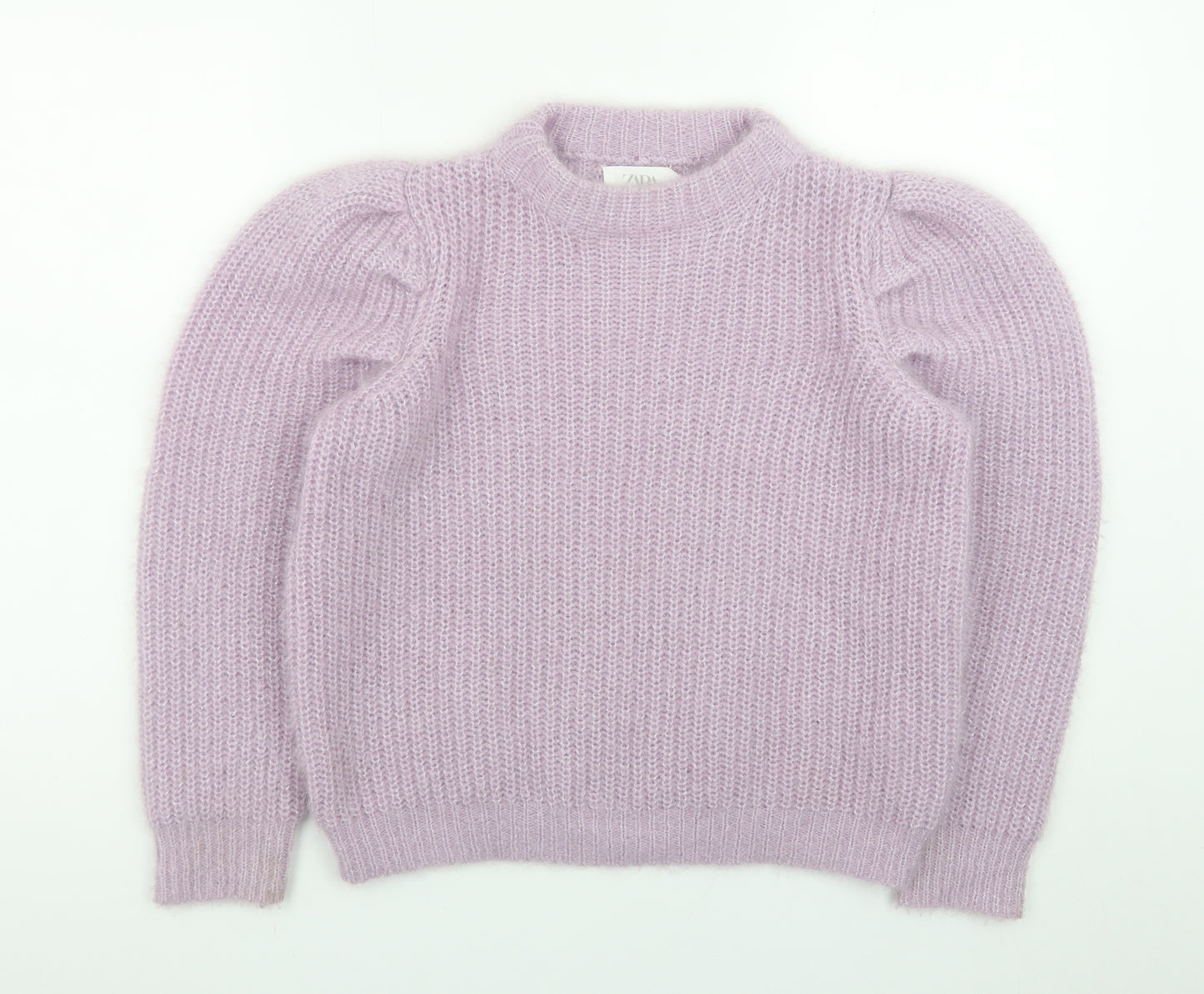 Zara Teens Purple Chunky Knit Puff Sleeve Jumper Size 10