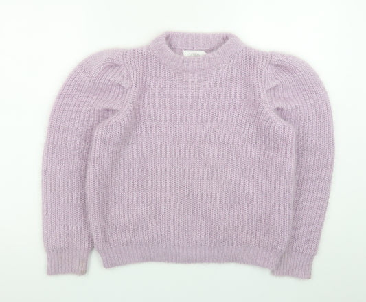 Zara Teens Purple Chunky Knit Puff Sleeve Jumper Size 10