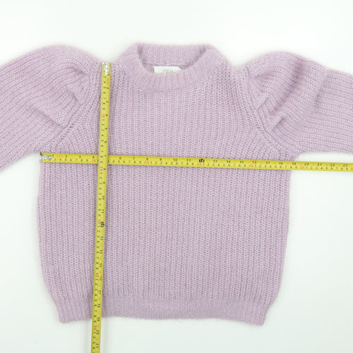 Zara Teens Purple Chunky Knit Puff Sleeve Jumper Size 10