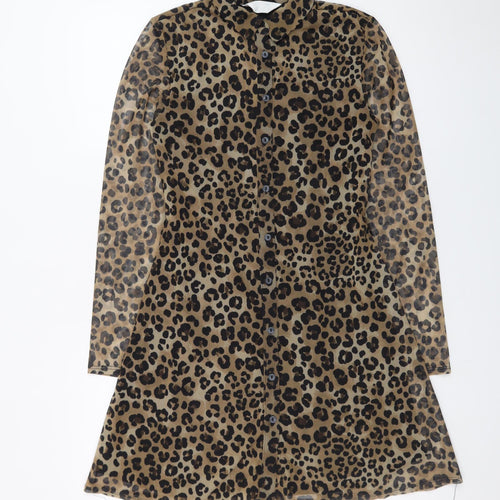 Primark Women Brown Leopard Print Shirt Dress XS