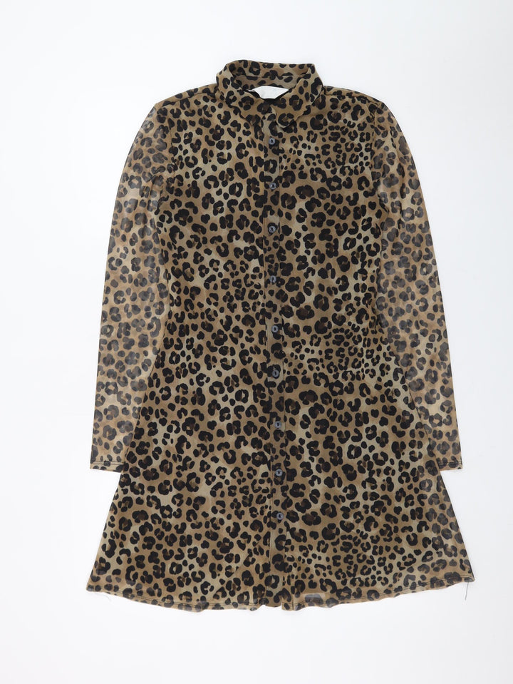 Primark Women Brown Leopard Print Shirt Dress XS