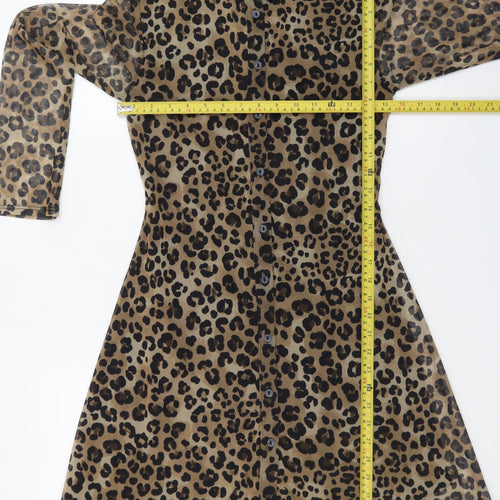 Primark Women Brown Leopard Print Shirt Dress XS