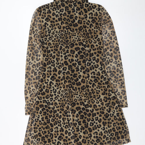 Primark Women Brown Leopard Print Shirt Dress XS