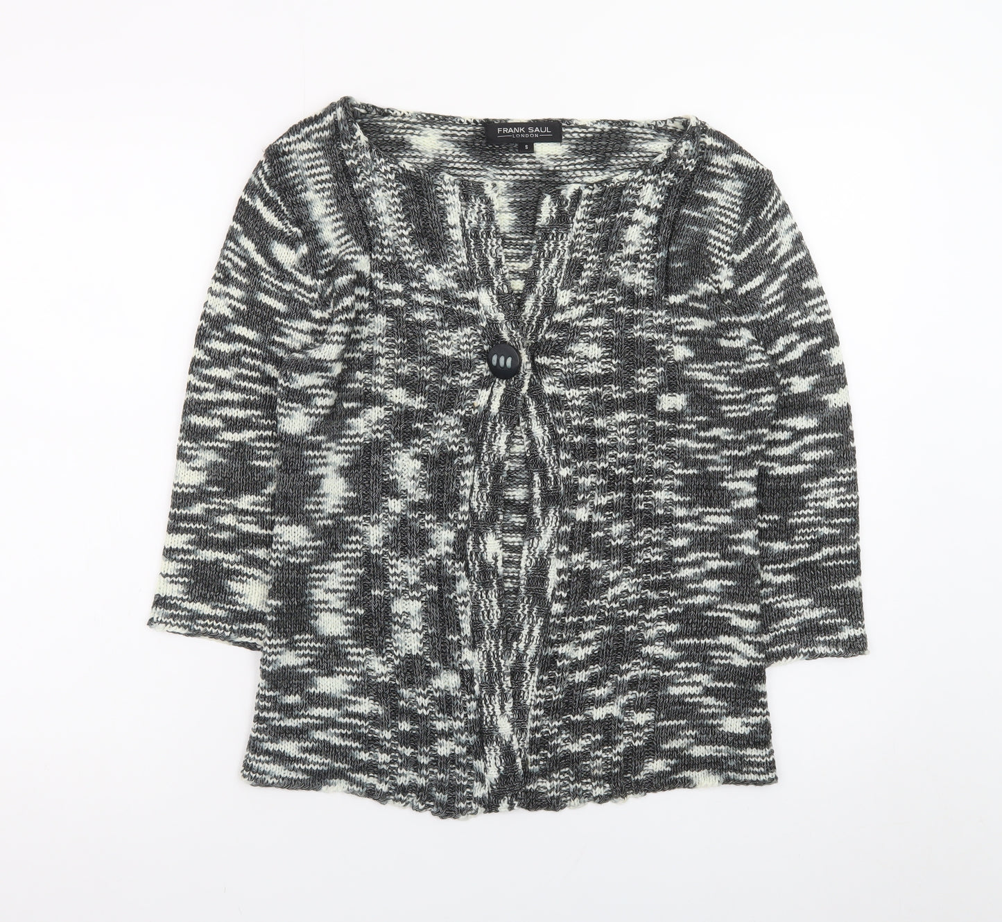 Frank Saul Women's Grey Knit Cardigan Small V-Neck 3/4 Sleeve
