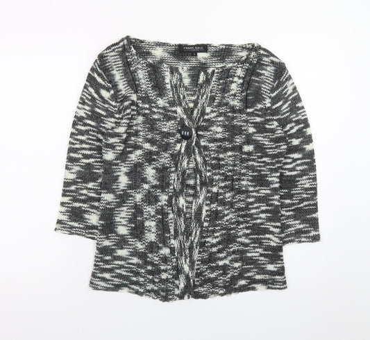 Frank Saul Women's Grey Knit Cardigan Small V-Neck 3/4 Sleeve