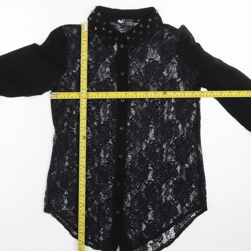 Sparkle & Fade Women's Black Lace Collared Studded Long Sleeve Blouse XS