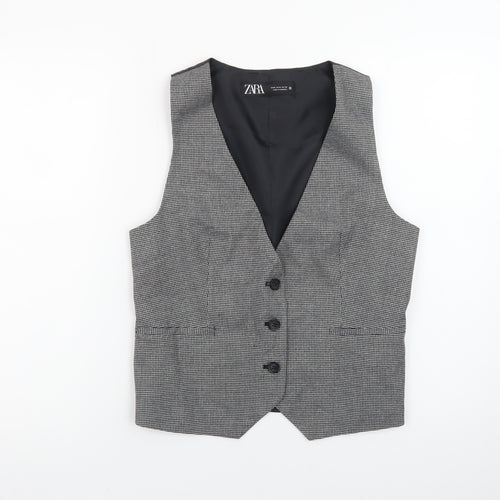 Zara Women Grey Check Waistcoat Vest Medium Classic Tailored