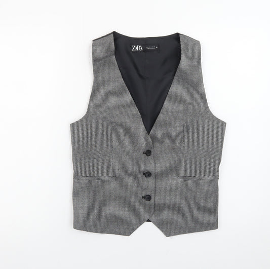 Zara Women Grey Check Waistcoat Vest Medium Classic Tailored
