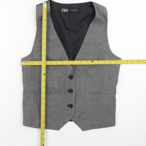 Zara Women Grey Check Waistcoat Vest Medium Classic Tailored