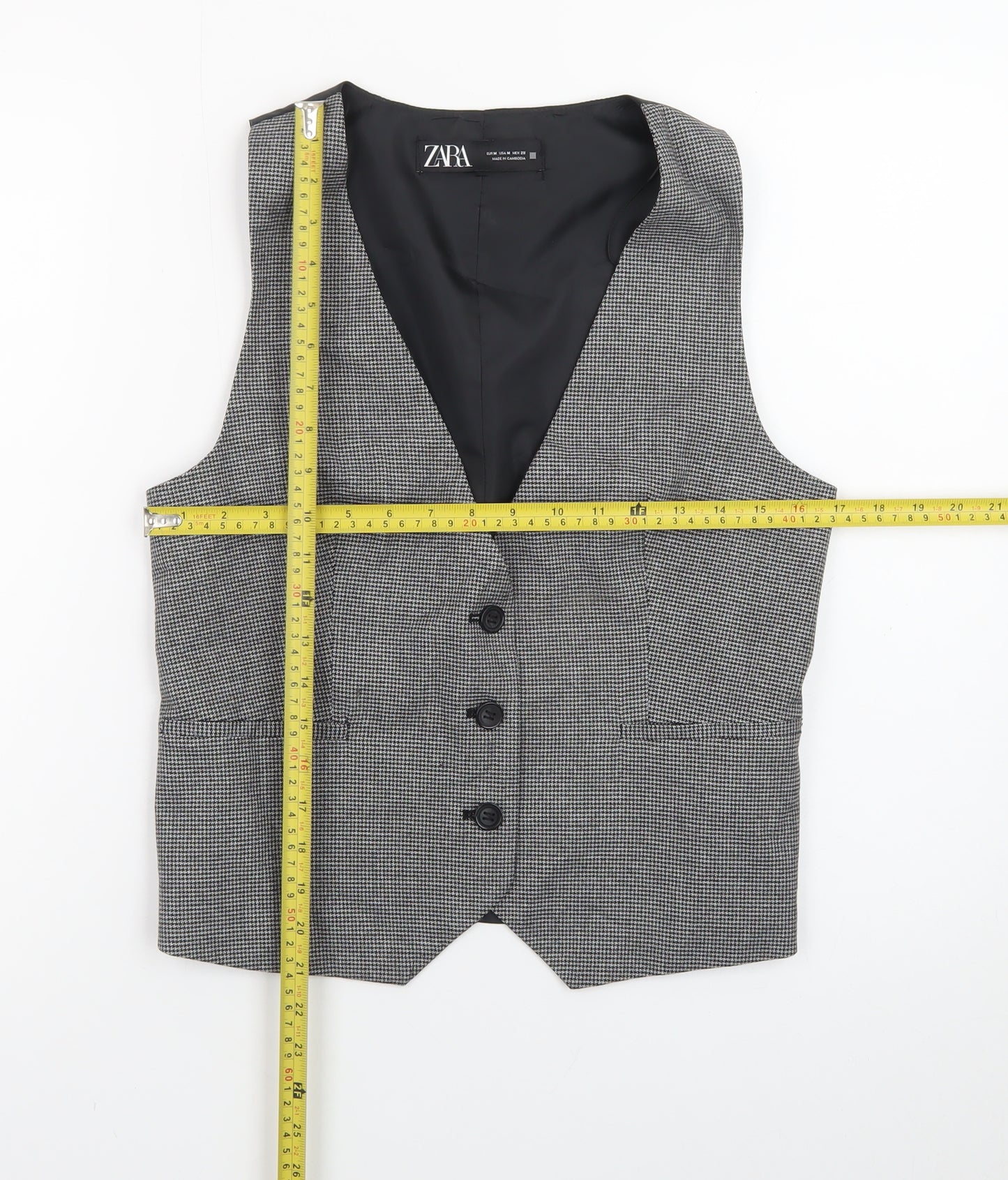 Zara Women Grey Check Waistcoat Vest Medium Classic Tailored