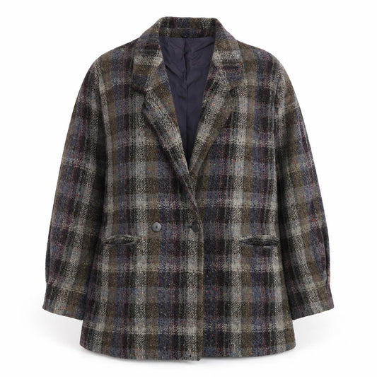 Front view of Kemper Women’s Multicoloured Check Wool Tweed Blazer, size UK 10