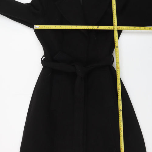 BHS Women Black Wool Blend Long Belted Overcoat Size 10