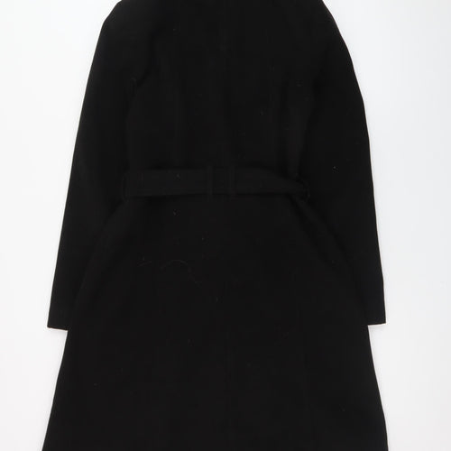 BHS Women Black Wool Blend Long Belted Overcoat Size 10