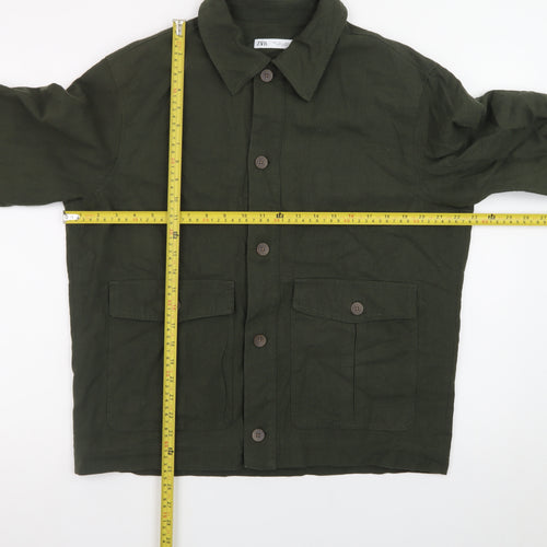 Zara Men Green Cotton Linen Military Jacket L 42 Regular