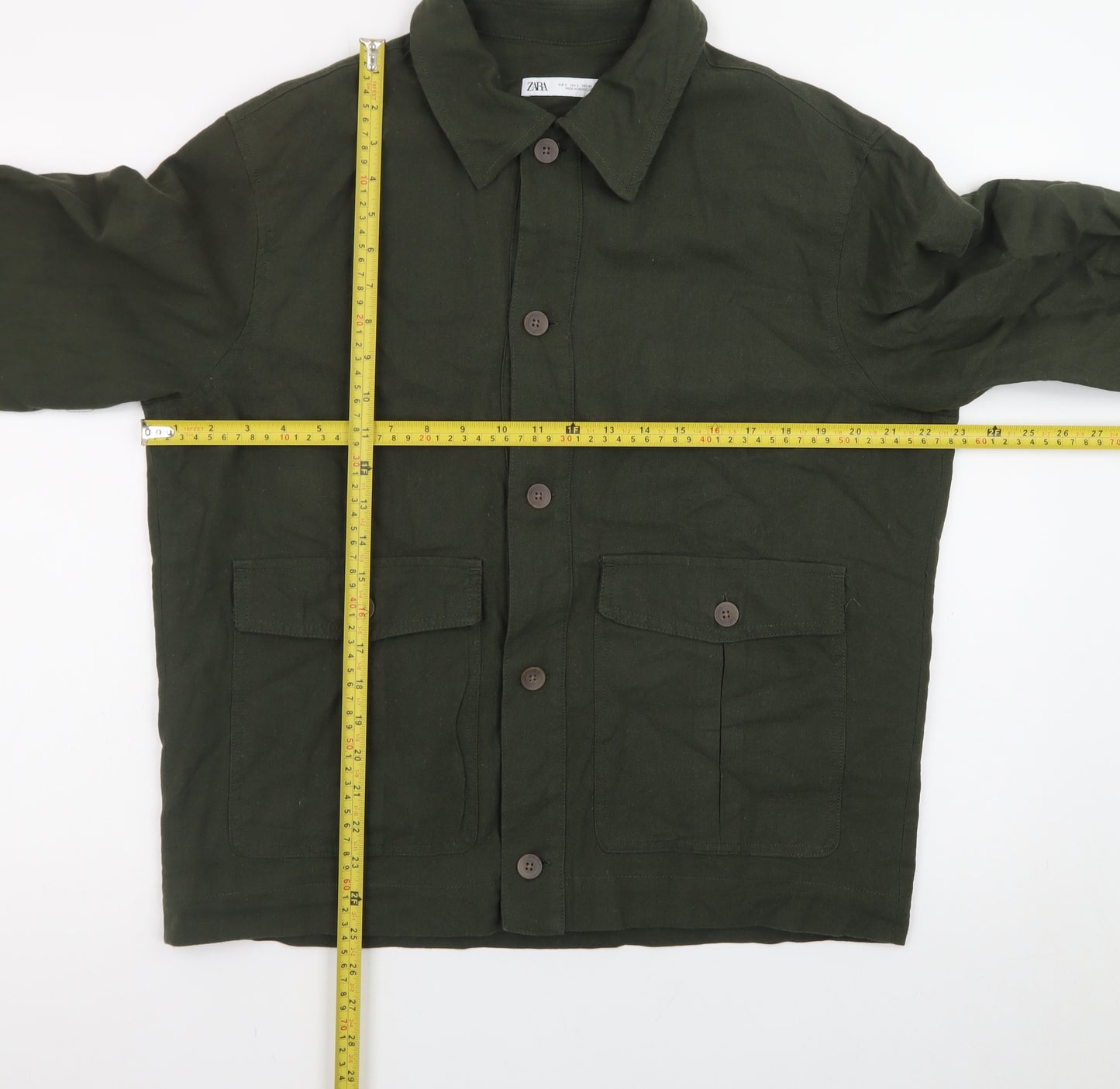 Zara Men Green Cotton Linen Military Jacket L 42 Regular