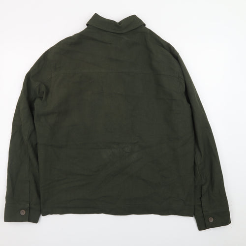 Zara Men Green Cotton Linen Military Jacket L 42 Regular