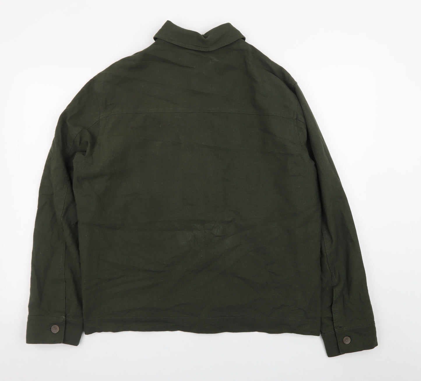 Zara Men Green Cotton Linen Military Jacket L 42 Regular