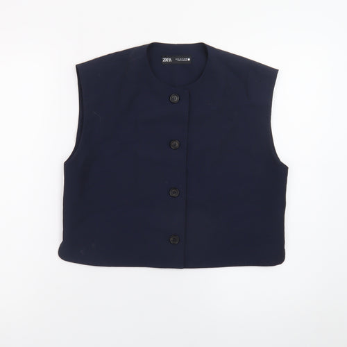 Zara Women's Blue Sleeveless Cropped Button Blouse Size 12