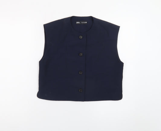 Zara Women's Blue Sleeveless Cropped Button Blouse Size 12