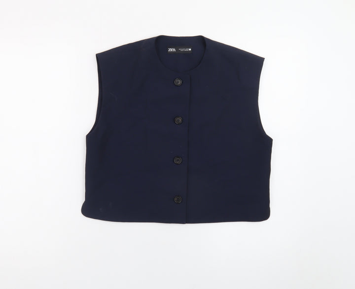 Zara Women's Blue Sleeveless Cropped Button Blouse Size 12