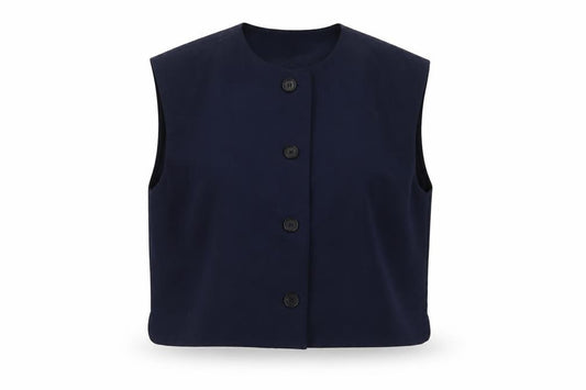 Front view of Zara Women's Blue Sleeveless Cropped Button Blouse, size 12