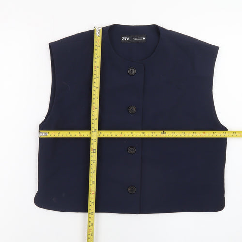 Zara Women's Blue Sleeveless Cropped Button Blouse Size 12