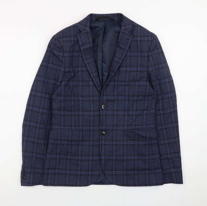 Next Teens Blue Check Blazer Size 4 Regular Fit Lined Jacket