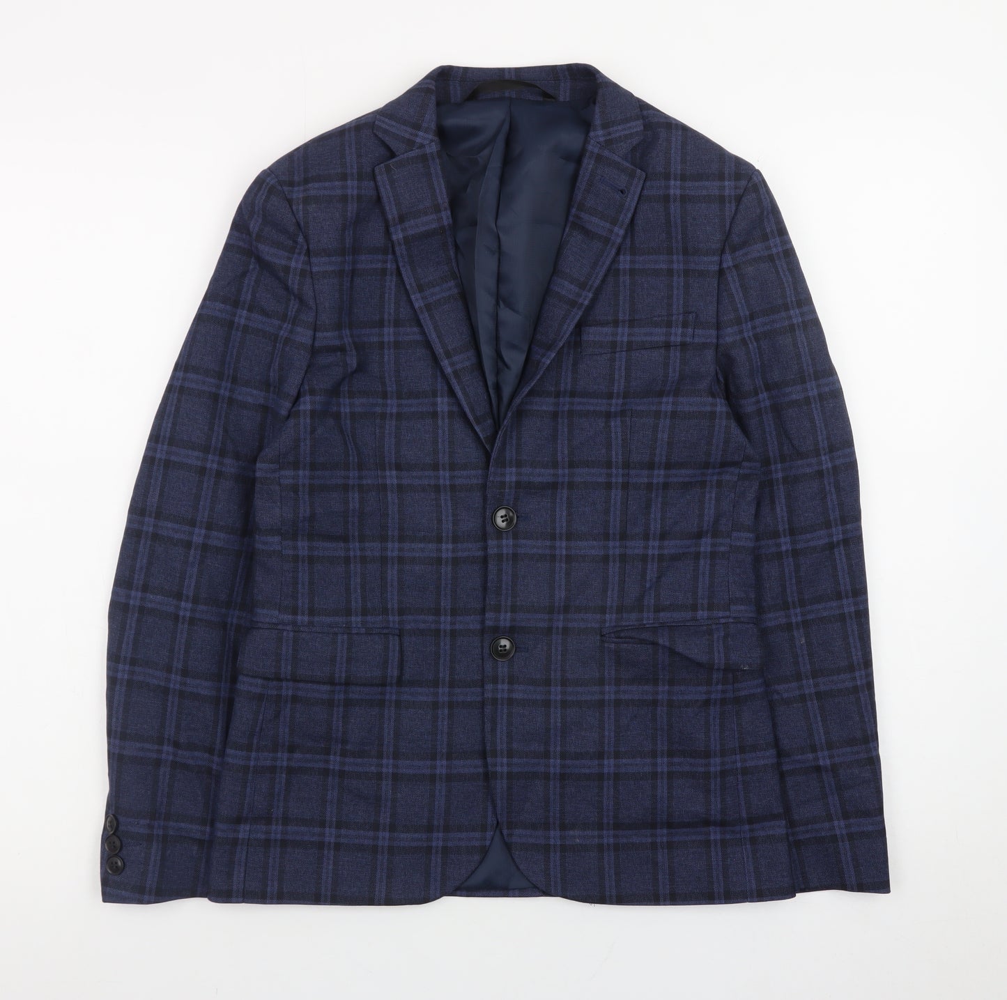 Next Teens Blue Check Blazer Size 4 Regular Fit Lined Jacket