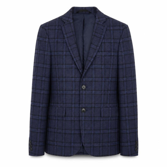 Front view of Next Teens Blue Check Blazer, size 4, Regular Fit Lined Jacket