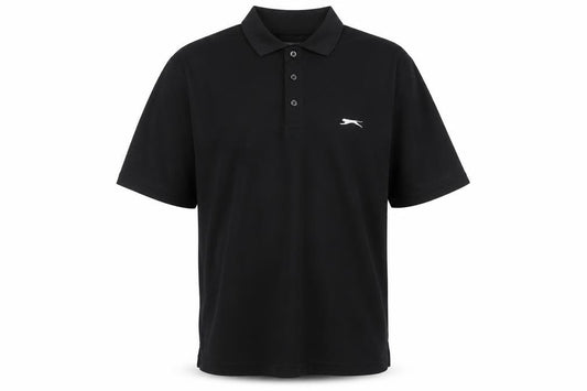 Front view of Slazenger Men's Black Golf Polo Shirt, size L, Lightweight Polyester