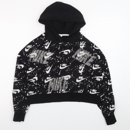 Nike Womens Black White Logo Print Pullover Hoodie Size S