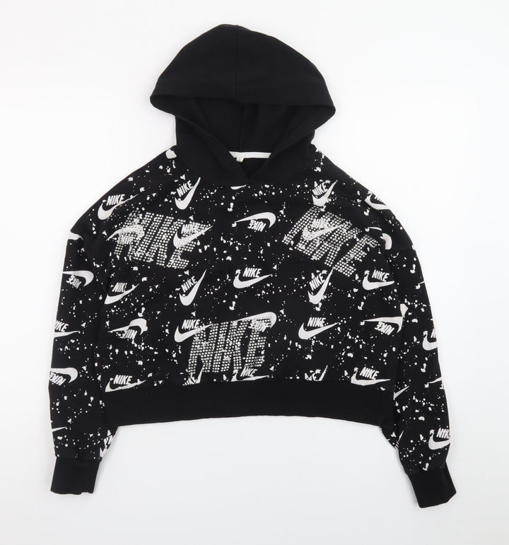 Nike Womens Black White Logo Print Pullover Hoodie Size S
