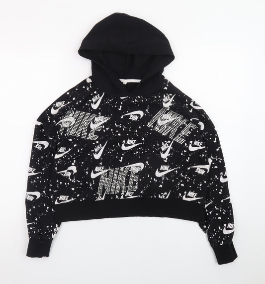 Nike Womens Black White Logo Print Pullover Hoodie Size S