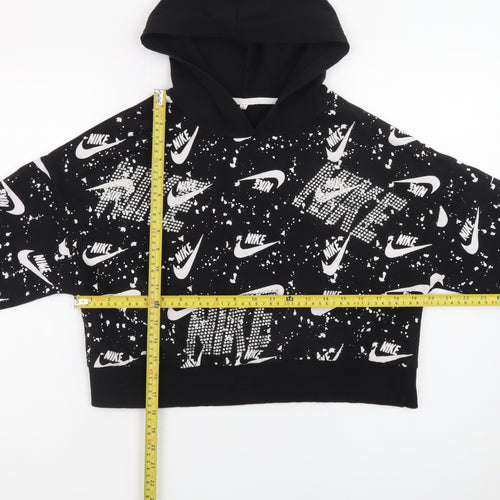 Nike Womens Black White Logo Print Pullover Hoodie Size S