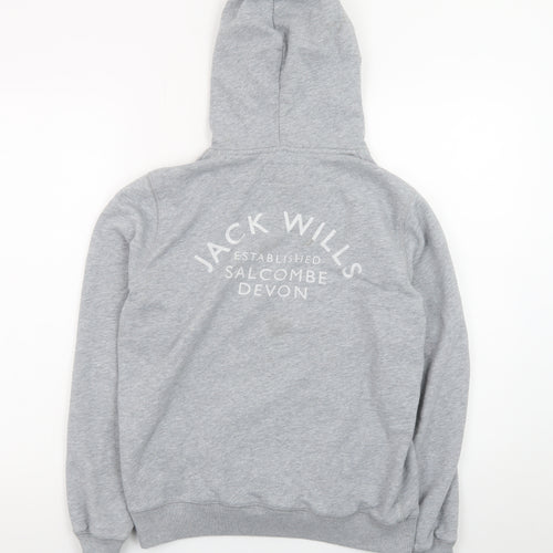 Jack Wills Women's Grey Pullover Hoodie UK 12 with Logo Print
