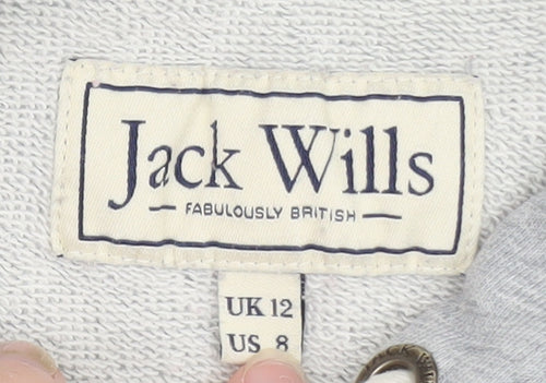 Jack Wills Women's Grey Pullover Hoodie UK 12 with Logo Print