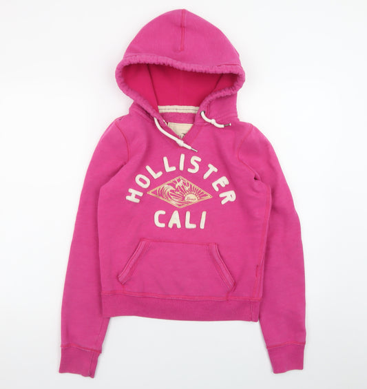 Hollister Women’s Pink Pullover Hoodie Small Graphic Logo Cotton Blend