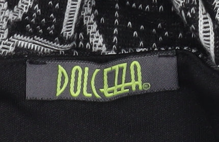 Dolcezza Women Black Geometric Shift Dress Size S 3/4 Sleeve V-Neck