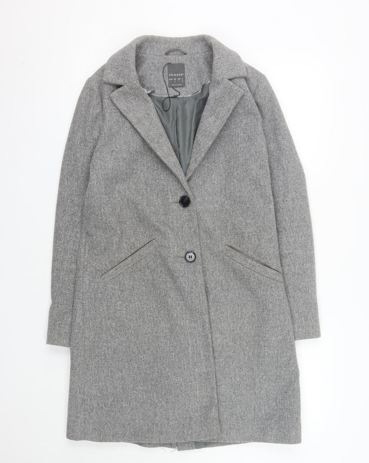 Primark Women's Grey Wool Blend Mid-Length Overcoat Size 8