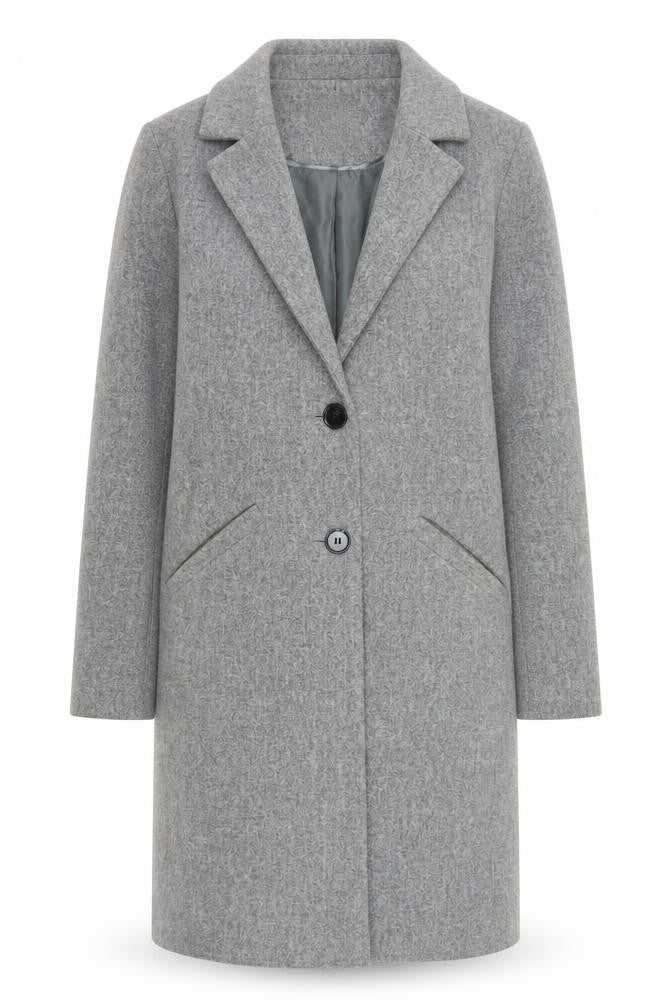 Front view of Primark Women's Grey Wool Blend Mid-Length Overcoat, size 8