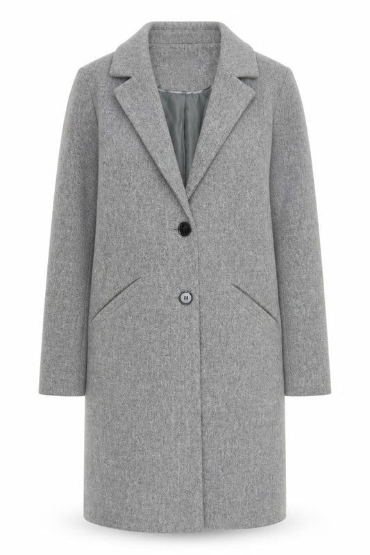 Front view of Primark Women's Grey Wool Blend Mid-Length Overcoat, size 8