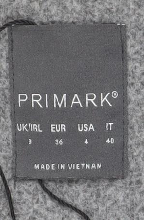 Primark Women's Grey Wool Blend Mid-Length Overcoat Size 8