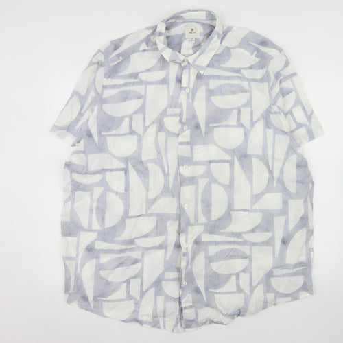 Next Men's Grey Geometric Cotton Viscose 3XL Short Sleeve Button-Up Shirt