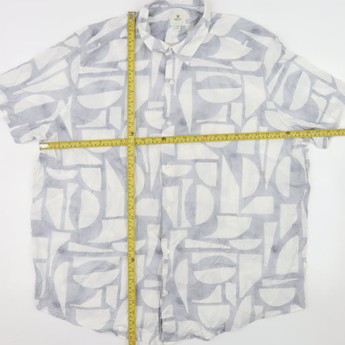 Next Men's Grey Geometric Cotton Viscose 3XL Short Sleeve Button-Up Shirt