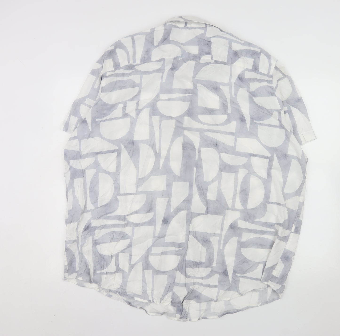 Next Men's Grey Geometric Cotton Viscose 3XL Short Sleeve Button-Up Shirt